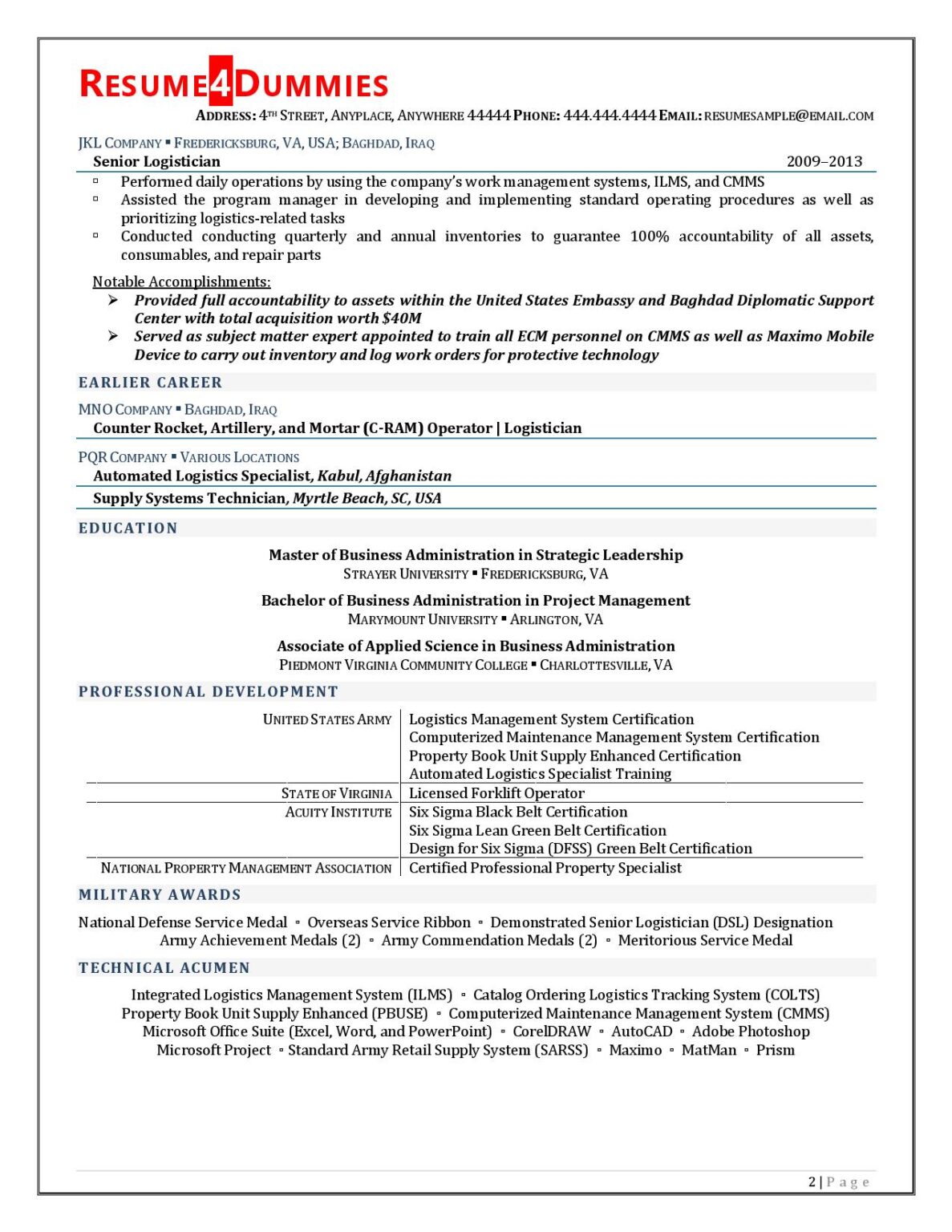 Logistics Manager Resume Examples Resume Dummies