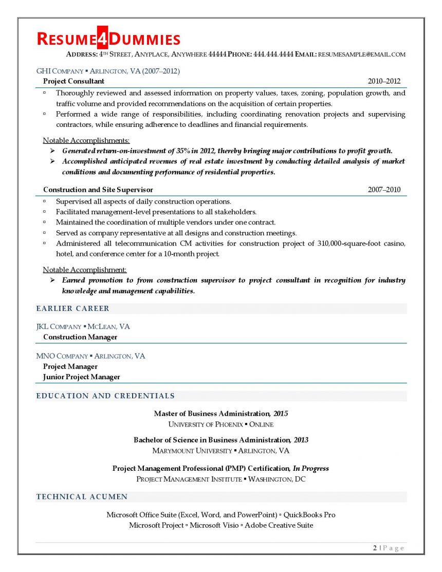 example of construction project manager resume