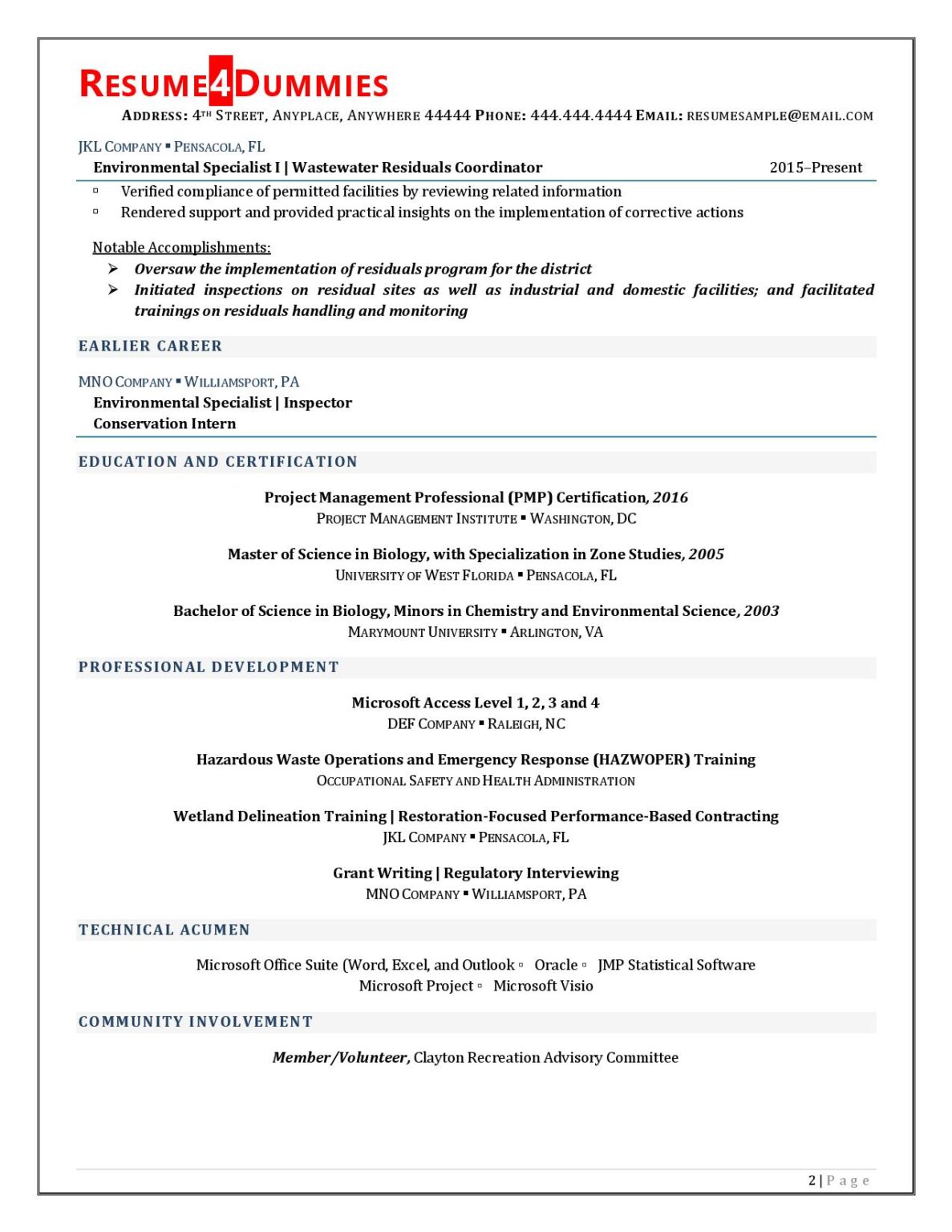 Project Coordinator Resume Example Resume4Dummies