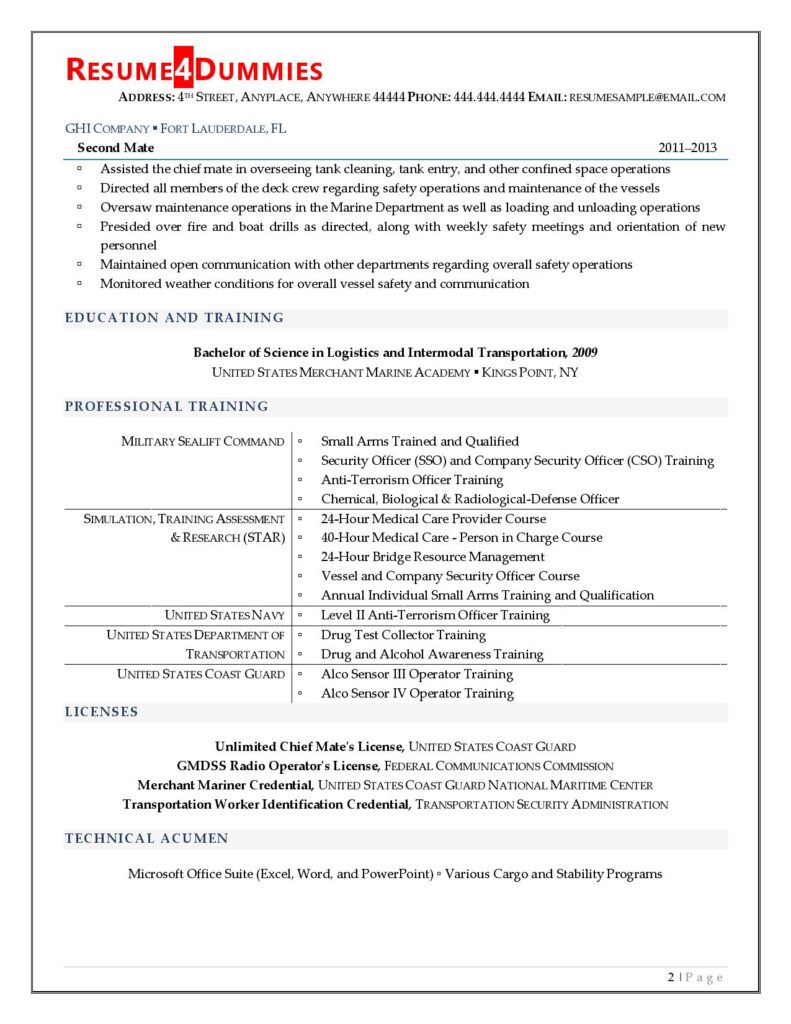 First Mate Resume Example