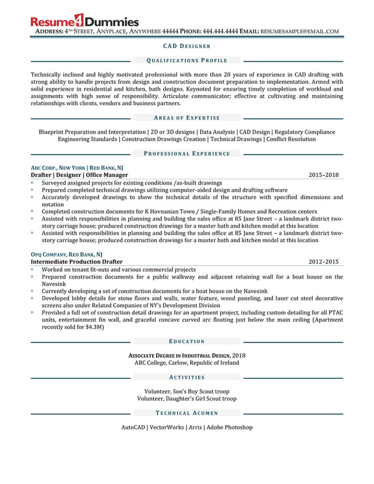 Cad Designer Resume Examples Resume Sample 9568