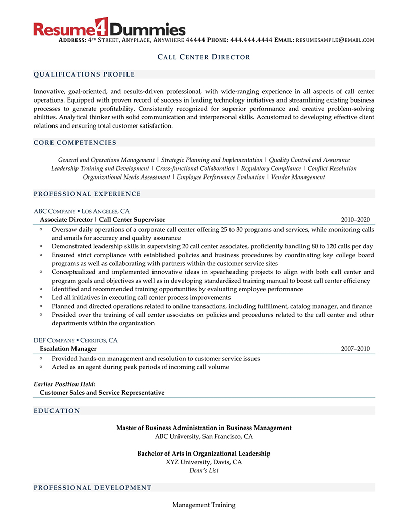 call center manager resume skills